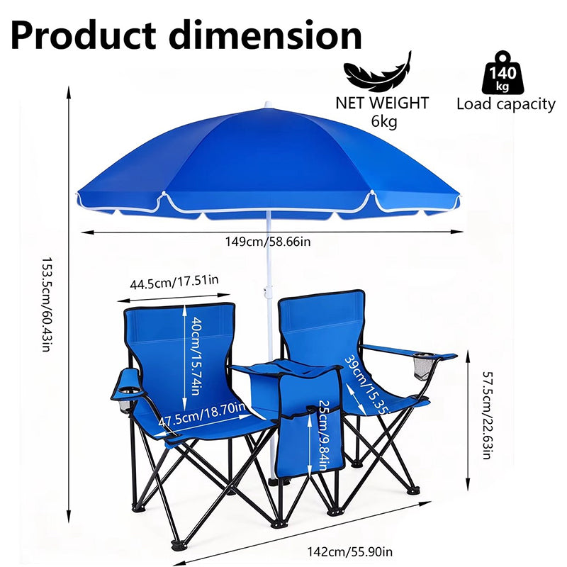 Double Camping Loveseat with Canopy – 600 lb Capacity Foldable Outdoor Chair with Cup Holders & Side Table