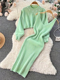 Elegant Knit Long Sleeve Sweater Top Comfortable Fitted Dress