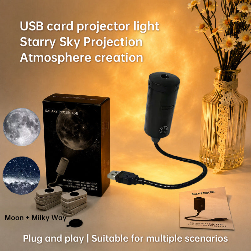 USB Star Projector – Plug & Play Night Light with Interchangeable Patterns for Bedroom & Living Room