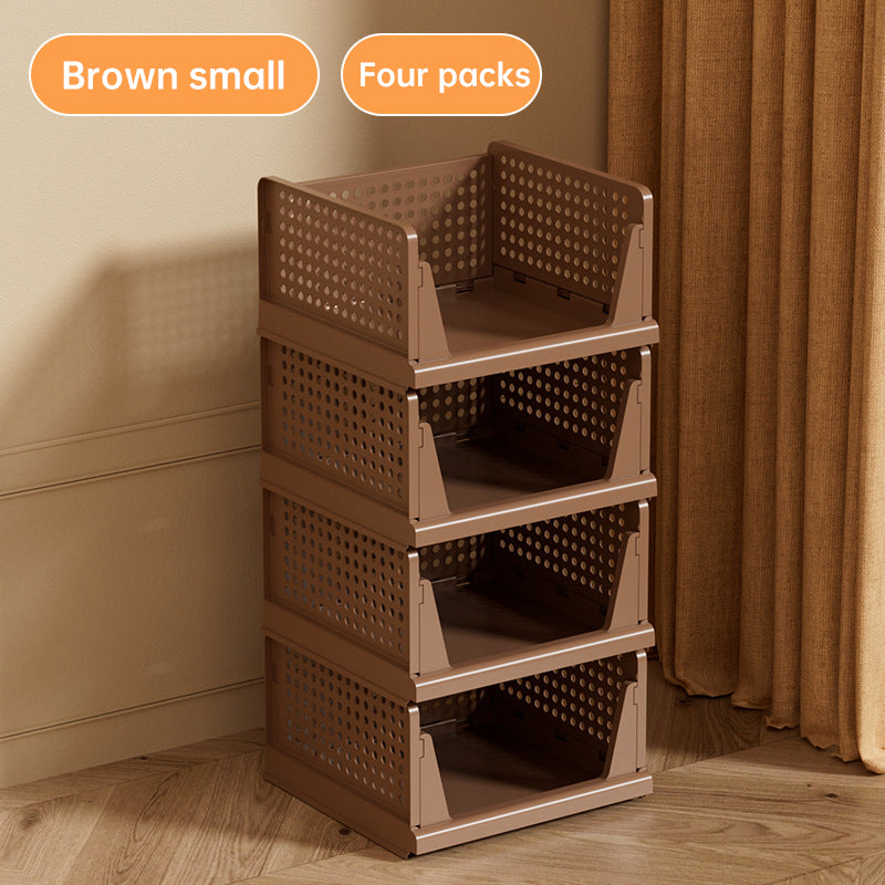4-Pack Stackable Plastic Closet Organizer Bins – Foldable Storage Baskets with Slide-Out Rails