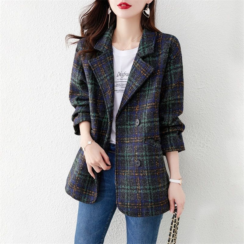 Plaid Wool Coat for Women, Petite Size, British Style Trench Coat