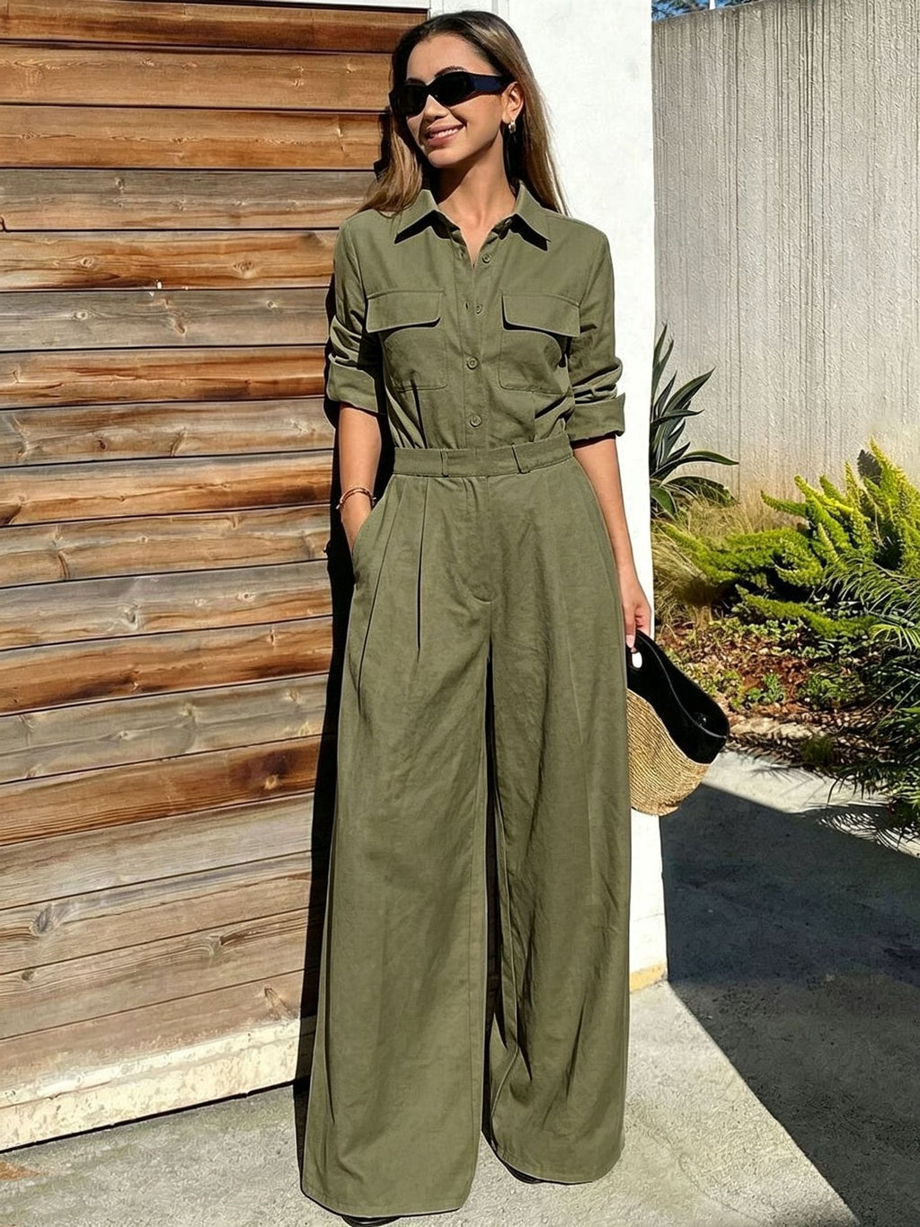 Women’s Collared Long-Sleeve Jumpsuit