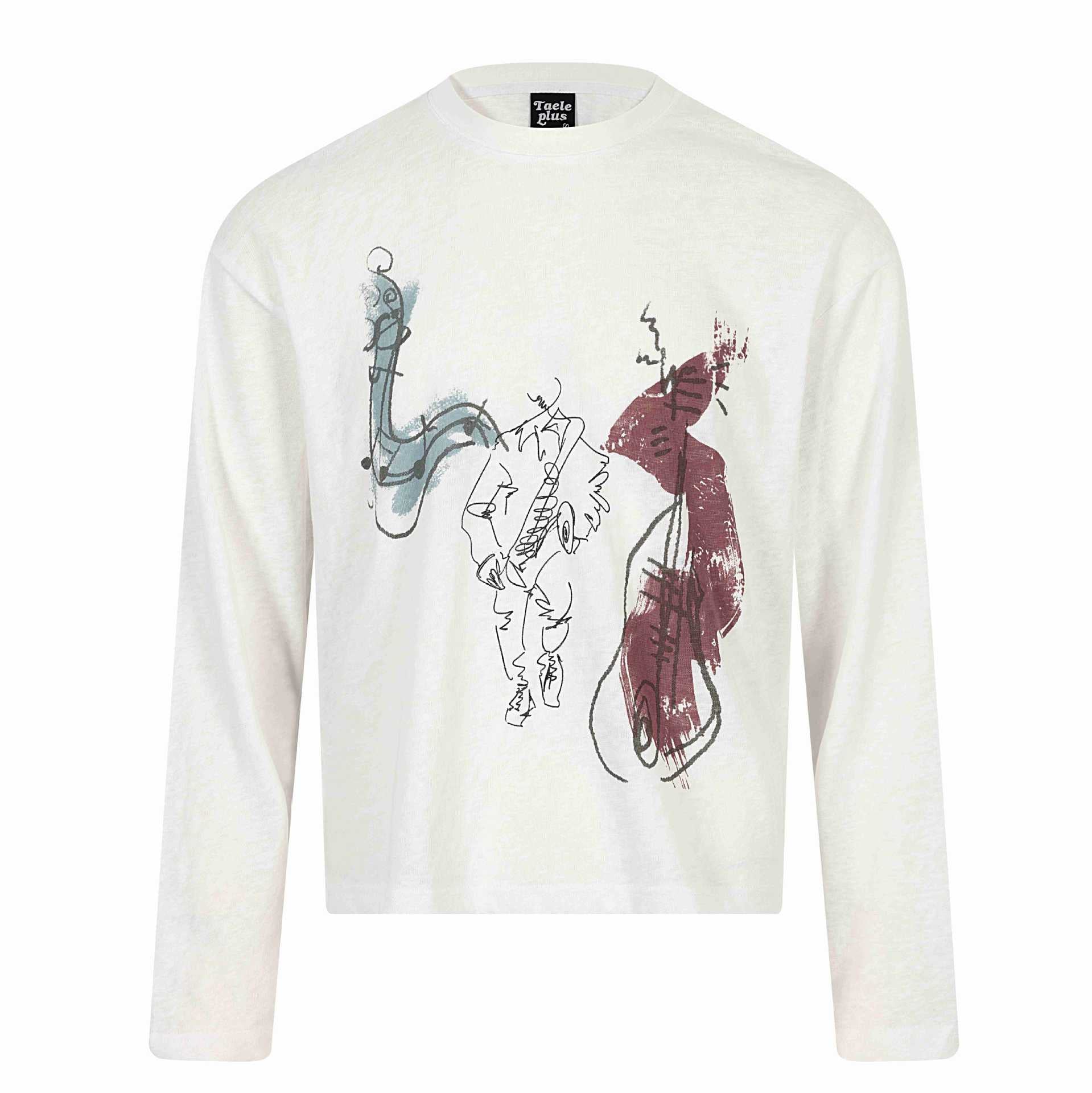 Abstract Hand-painted Graffiti Print Round Neck Loose Long Sleeve T-Shirt