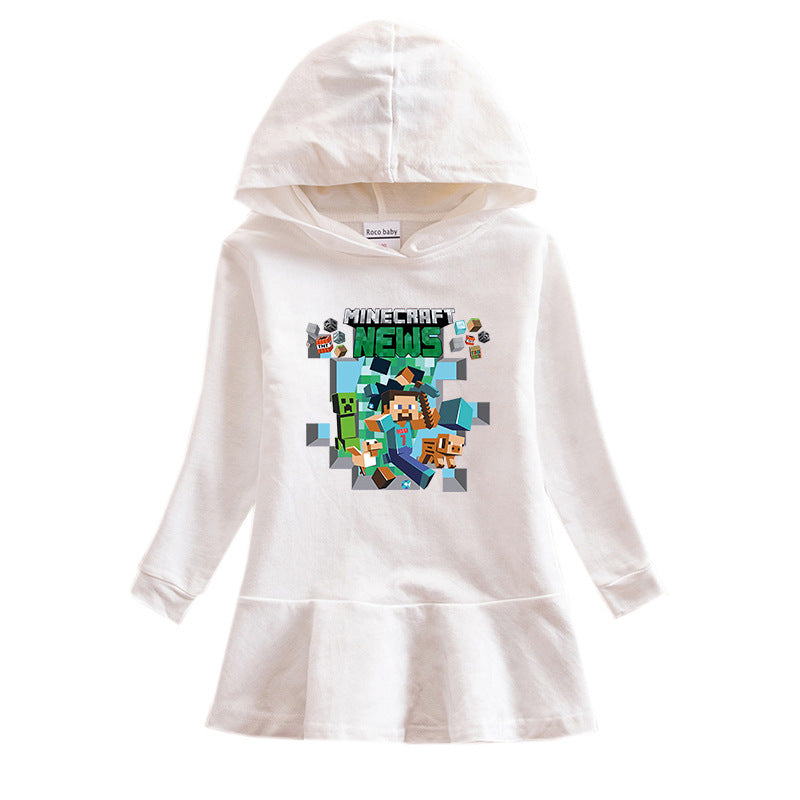 Girls Hooded Sweatshirt Dress – Casual Long-Sleeve Kids Dress with Hood