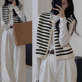 Chic Knitted Sweater Stripe Vest Women's Spring and Autumn Outerwear Sleeveless Cardigan Top