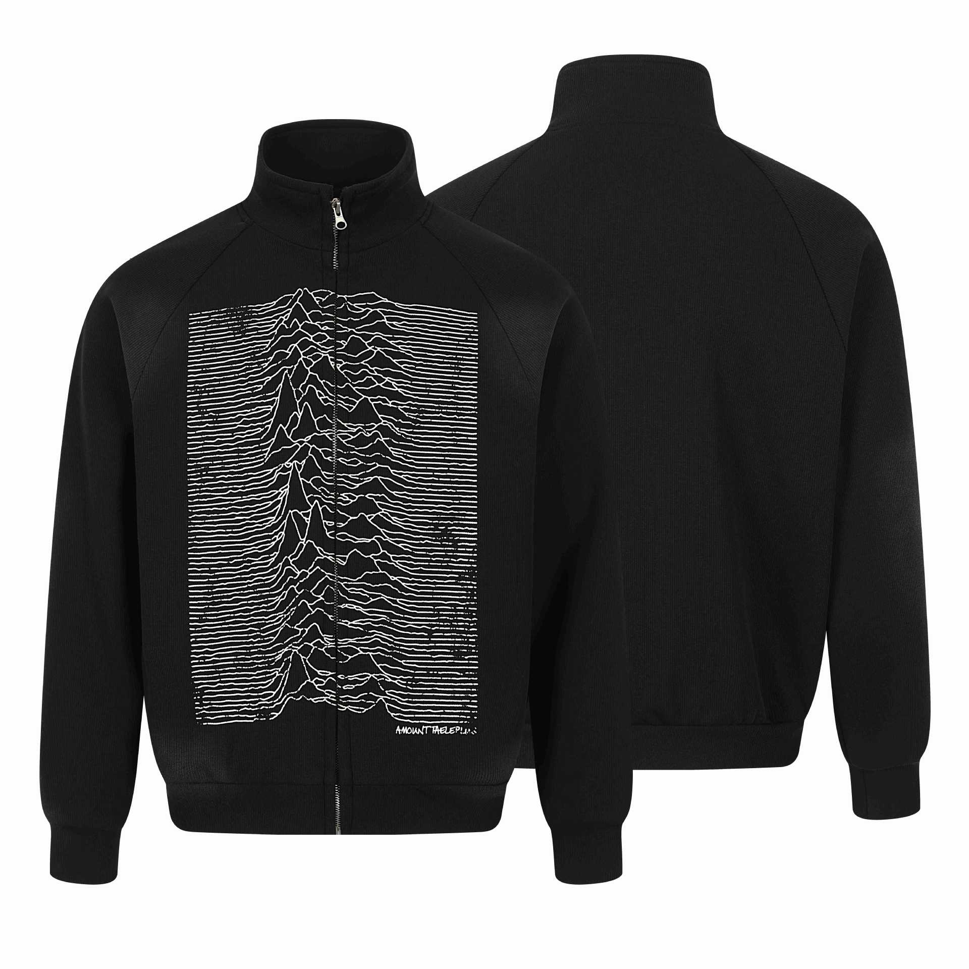 Pulse Print Spray Dyed Stand Collar Loose Zip-Up Hoodie