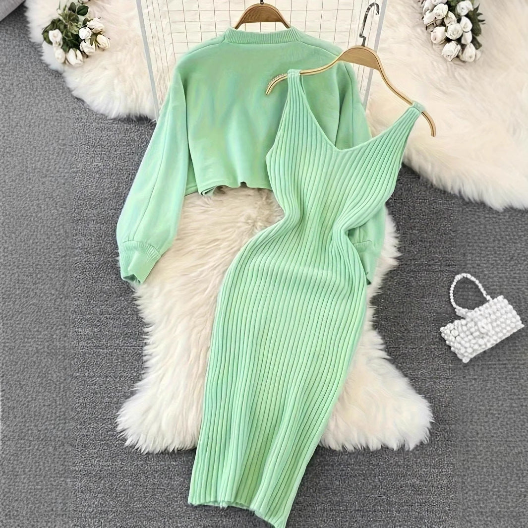 Elegant Knit Long Sleeve Sweater Top Comfortable Fitted Dress