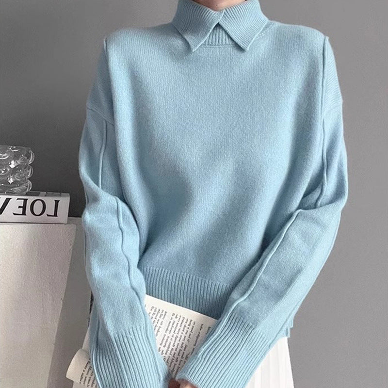 Soft Knit Sweater Autumn Winter New Slim Fit Crew Neck Basic Inner Layer Elegant Top Women's Turtleneck Sweater