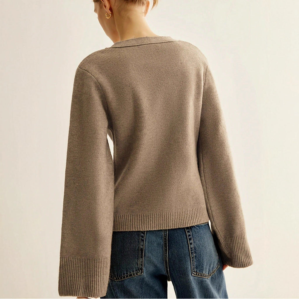 Elegant Casual Autumn/Winter Knit Cardigan Solid Color Front Button Simple Pocket Sweater Coat