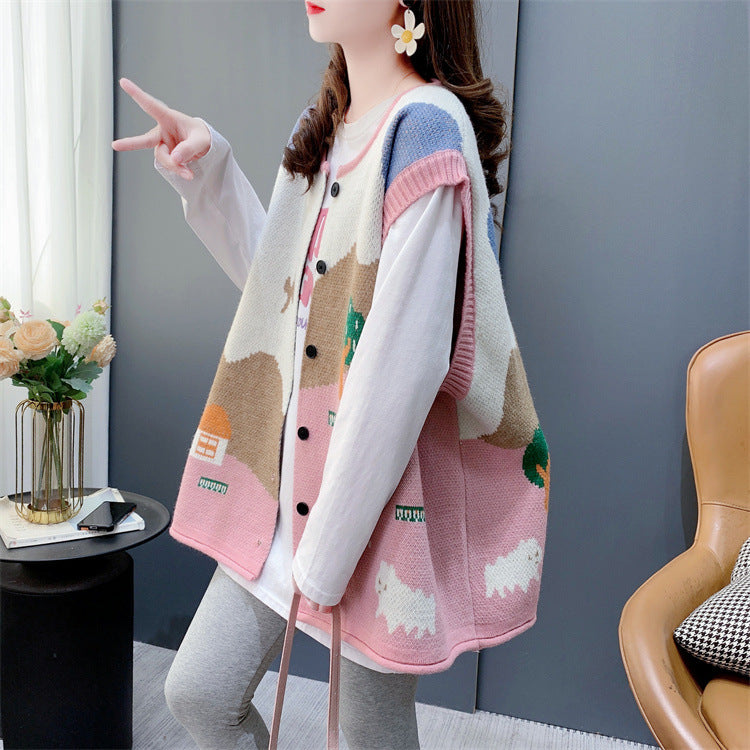 Knitted Vest Women Spring Autumn Loose Open Front Sleeveless Cardigan Fashion Top Outerwear