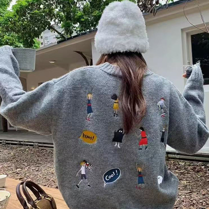 Casual Oversized Knit Sweater for Women with Raccoon Fur Design, Thick Long Sleeve Pullover Top for Autumn and Winter