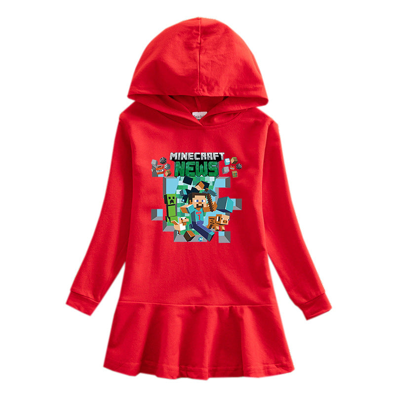 Girls Hooded Sweatshirt Dress – Casual Long-Sleeve Kids Dress with Hood