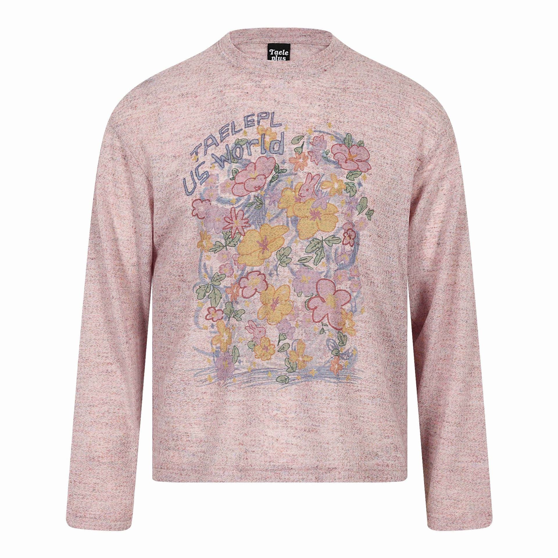 Floral Graffiti Print  Long Sleeve Round Neck Loose Fit T-Shirt