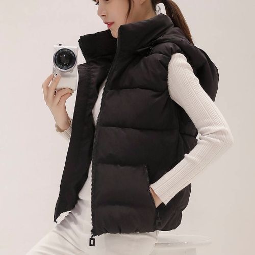 Removable HoodWomen's Short Cotton Vest Slim Fit Down Cotton Sleeveless Jacket Fashion