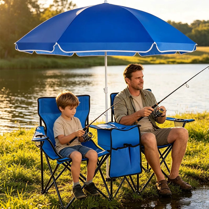 Double Camping Loveseat with Canopy – 600 lb Capacity Foldable Outdoor Chair with Cup Holders & Side Table
