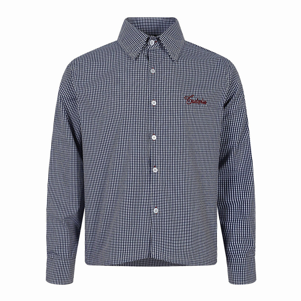 Plaid Embroidered Turn-down Collar Loose Casual Versatile Long Sleeve Shirt