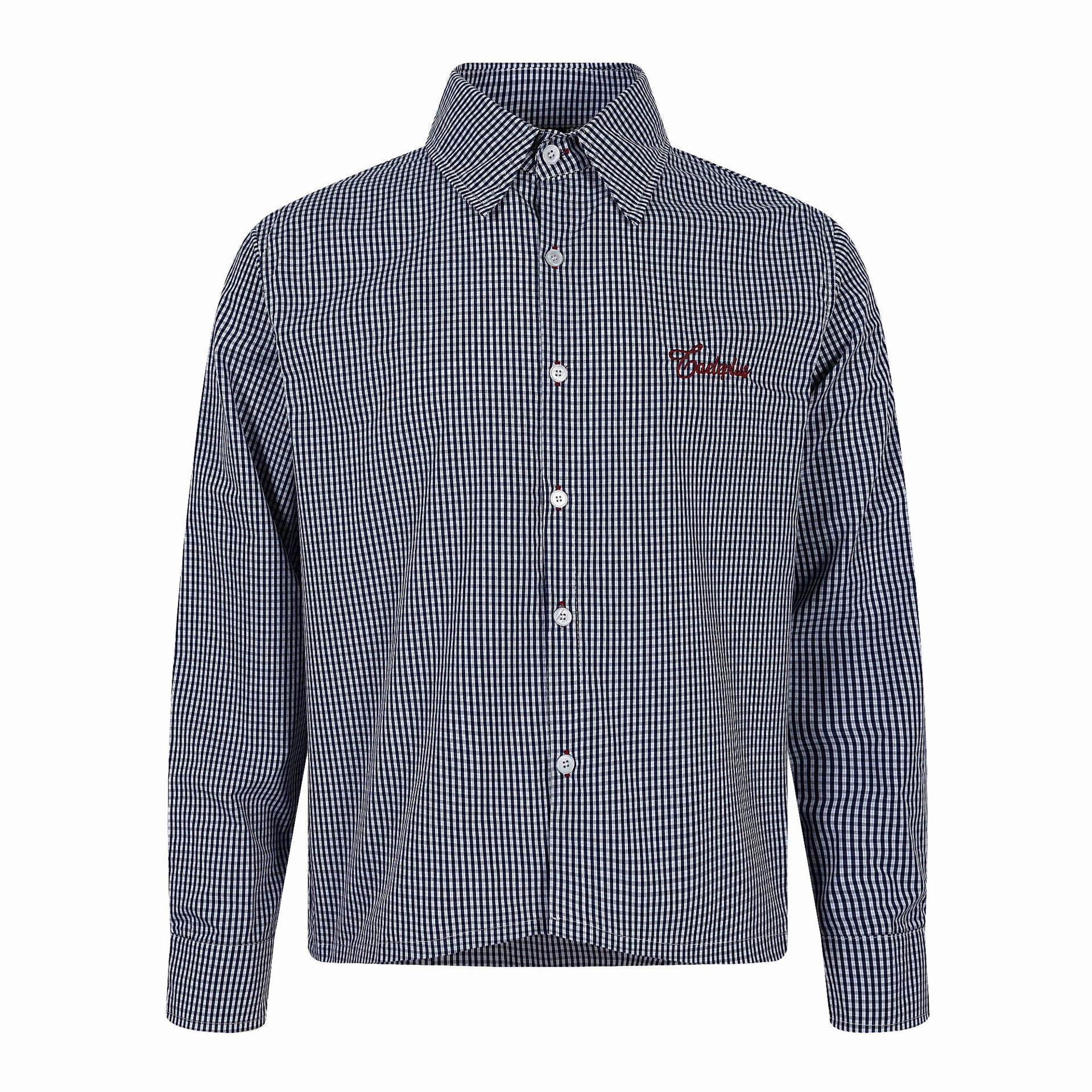 Plaid Embroidered Turn-down Collar Loose Casual Versatile Long Sleeve Shirt