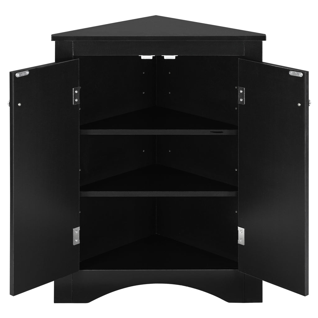 Black Triangle Bathroom Storage Cabinet with Adjustable Shelves, Freestanding Floor Cabinet for Home Kitchen