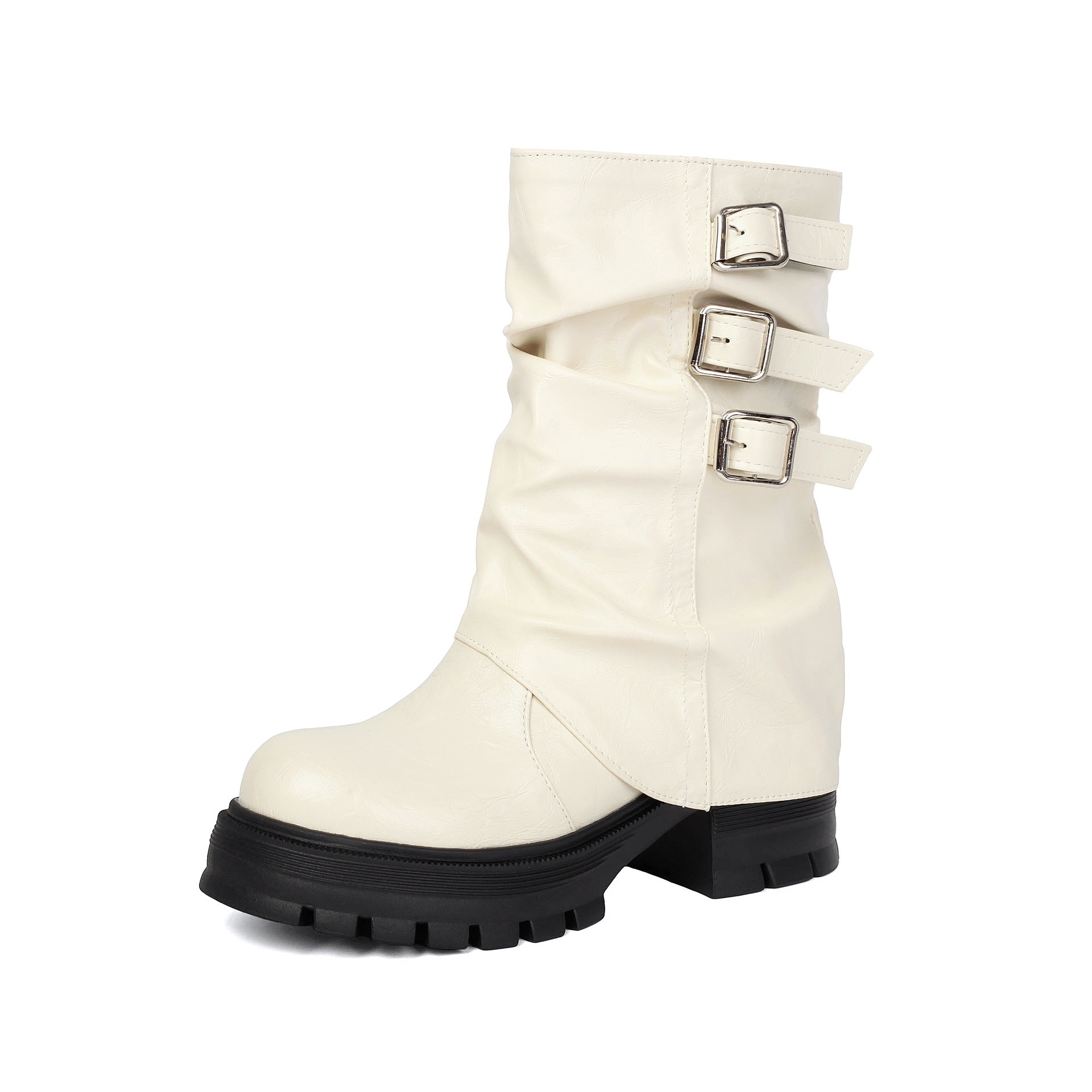 Brown Buckle Chunky Boots