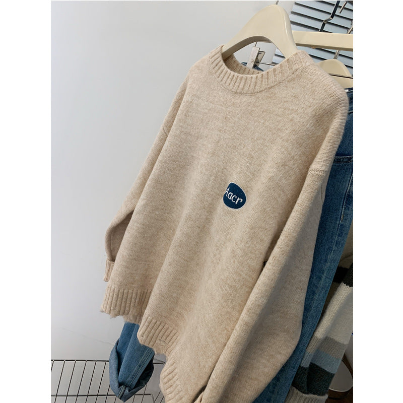 Casual Oversized Knit Sweater for Women with Raccoon Fur Design, Thick Long Sleeve Pullover Top for Autumn and Winter