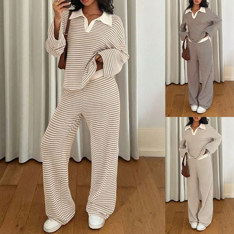 Striped Knit Top & Wide-Leg Pants Set