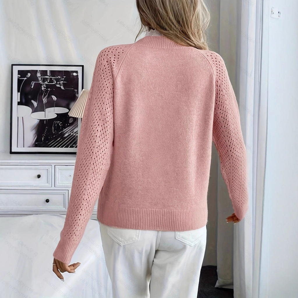 Women’s Lace Patchwork Round Neck Loose Knit Sweater