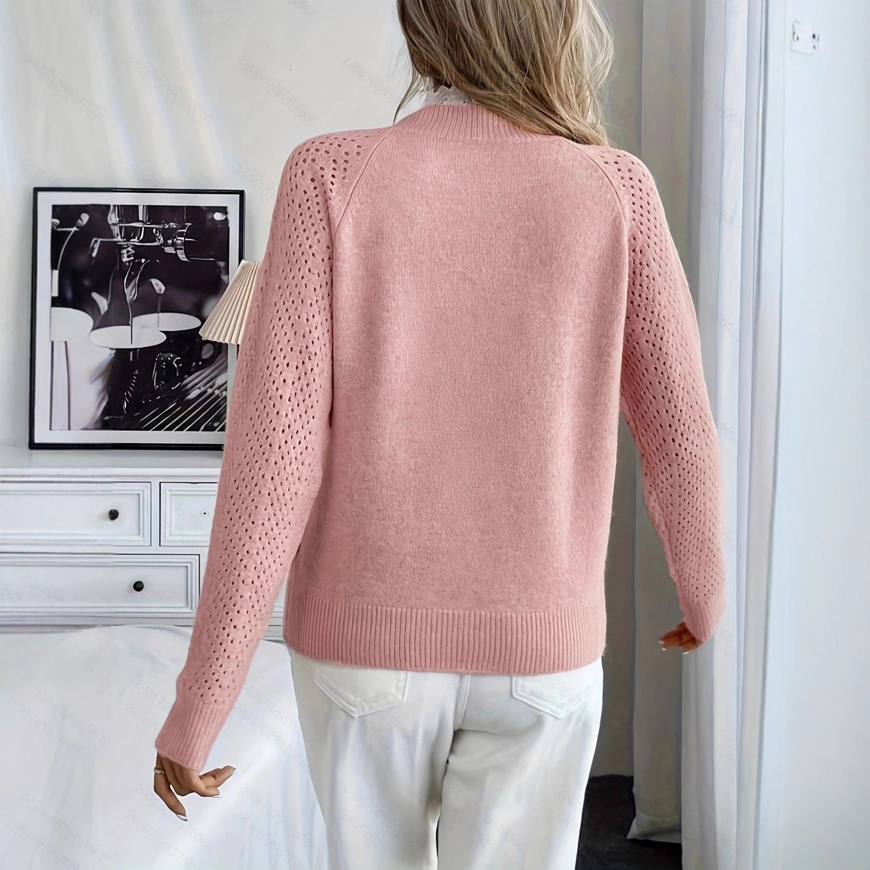 Women’s Lace Patchwork Round Neck Loose Knit Sweater
