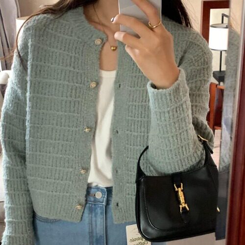 Cute Youthful Knit Cardigan for Women, Spring and Autumn Basic Sweater, Short Single-Button Coat Top