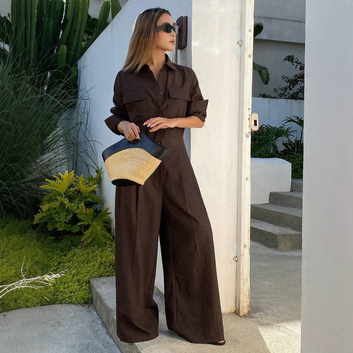 Women’s Collared Long-Sleeve Jumpsuit