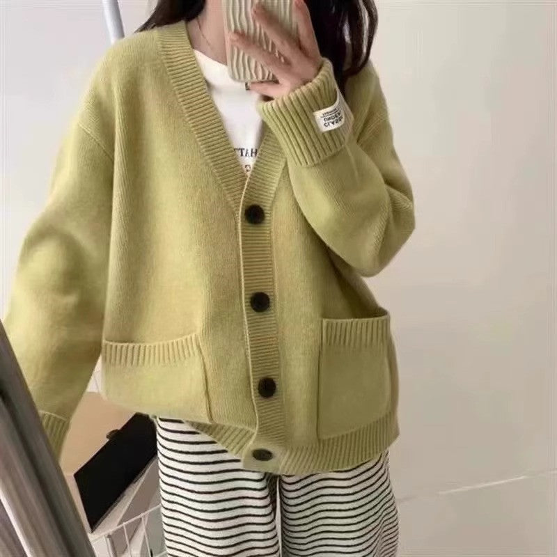 Spring and Autumn New  Loose Lazy Knit Cardigan for Women, Thick Sweater Coat, Versatile Outerwear Top