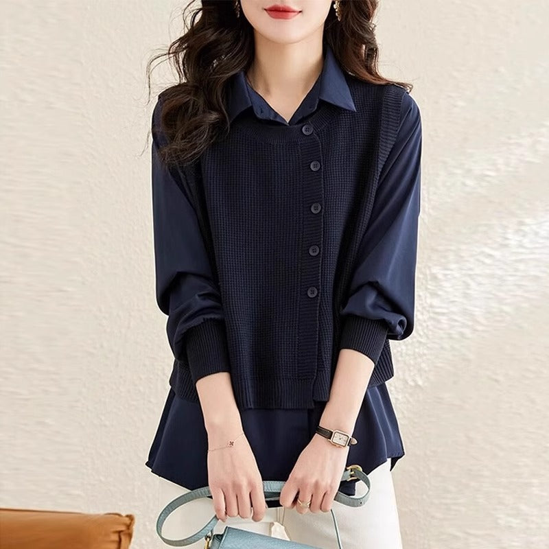 Vest Patchwork Two-Piece Set Women's Knitwear Fashionable Spring Autumn Winter Shirt