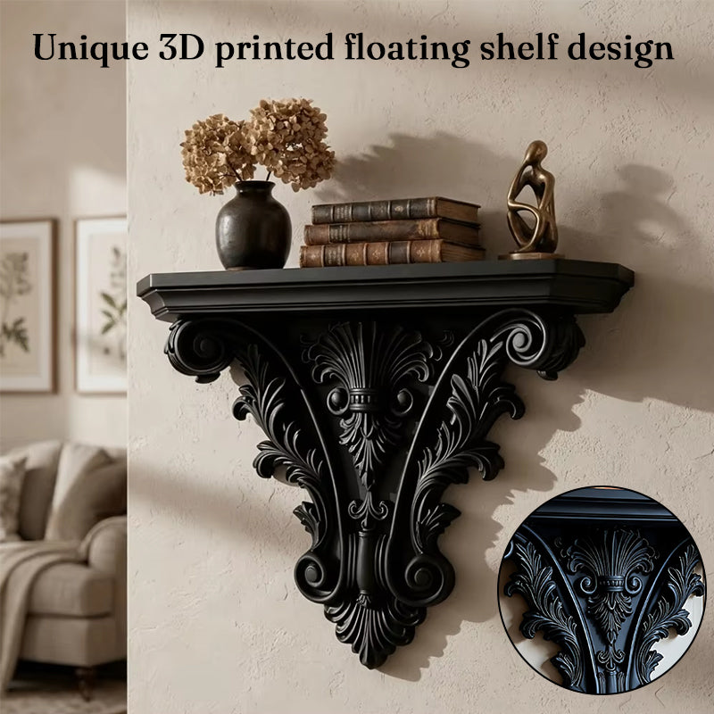 3D Printed Gothic Floating Shelf, Creative Carved Wall Decor, Retro Plant Display Stand for Living Room & Indoor Decor