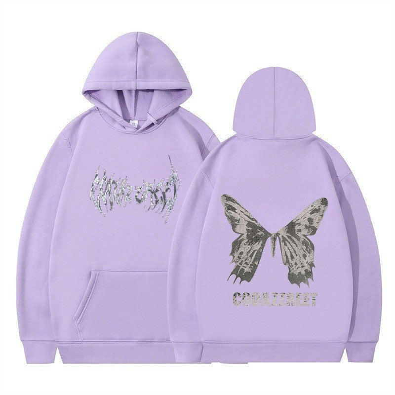 Hooded Sweatshirt for Men and Women, Couple Style, Hip-hop Butterfly Design