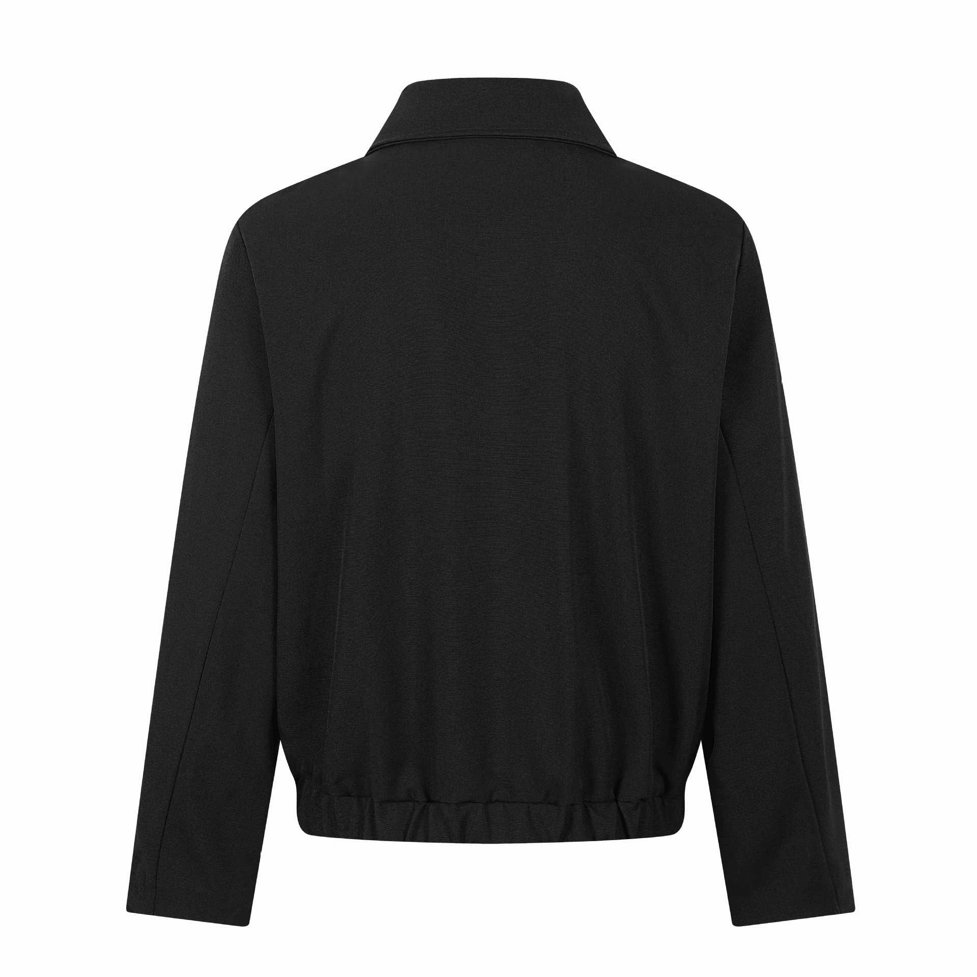 Oversized Lapel Aviator Snap Button Straight Shoulder Short Zipper Jacket