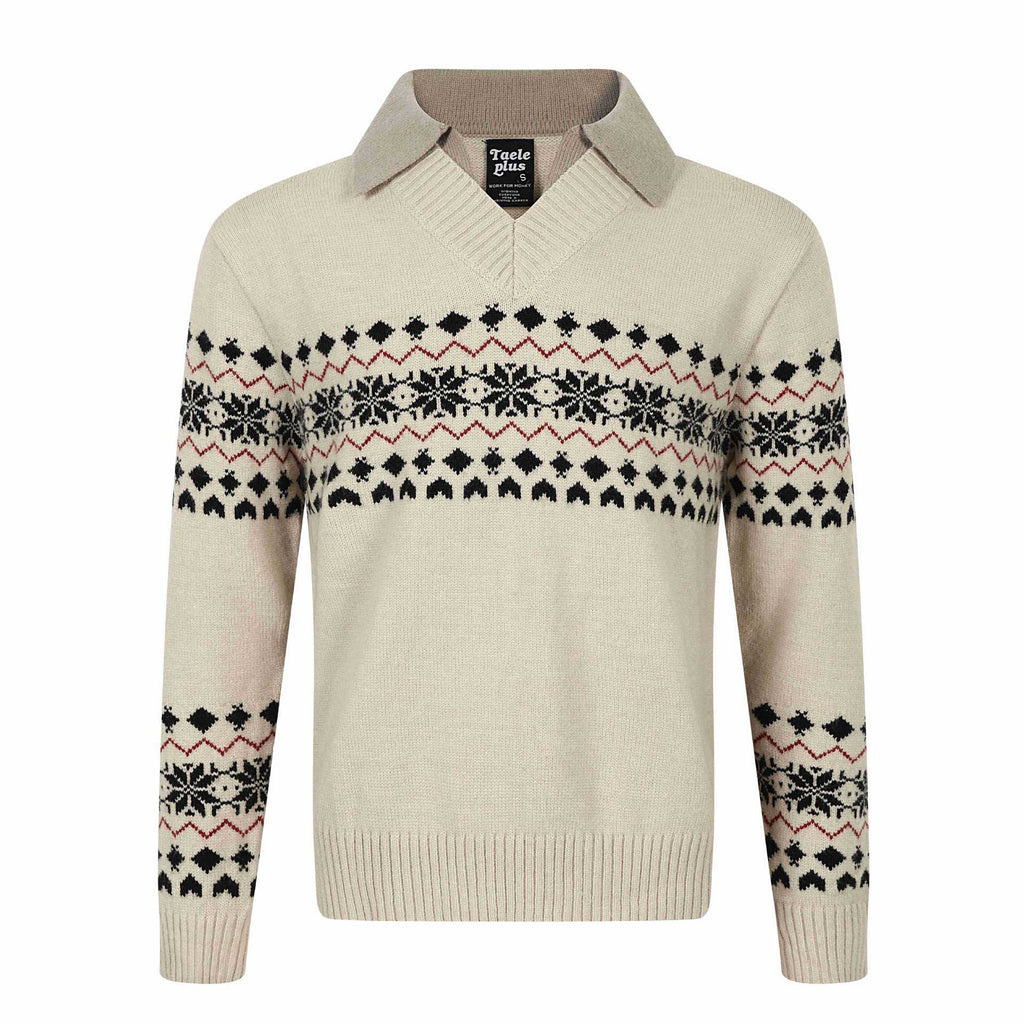Fair Isle Knit Long Sleeve  Faux Two-Piece  Color-Blocking  Turn-Down Collar  Knit Polo Sweater