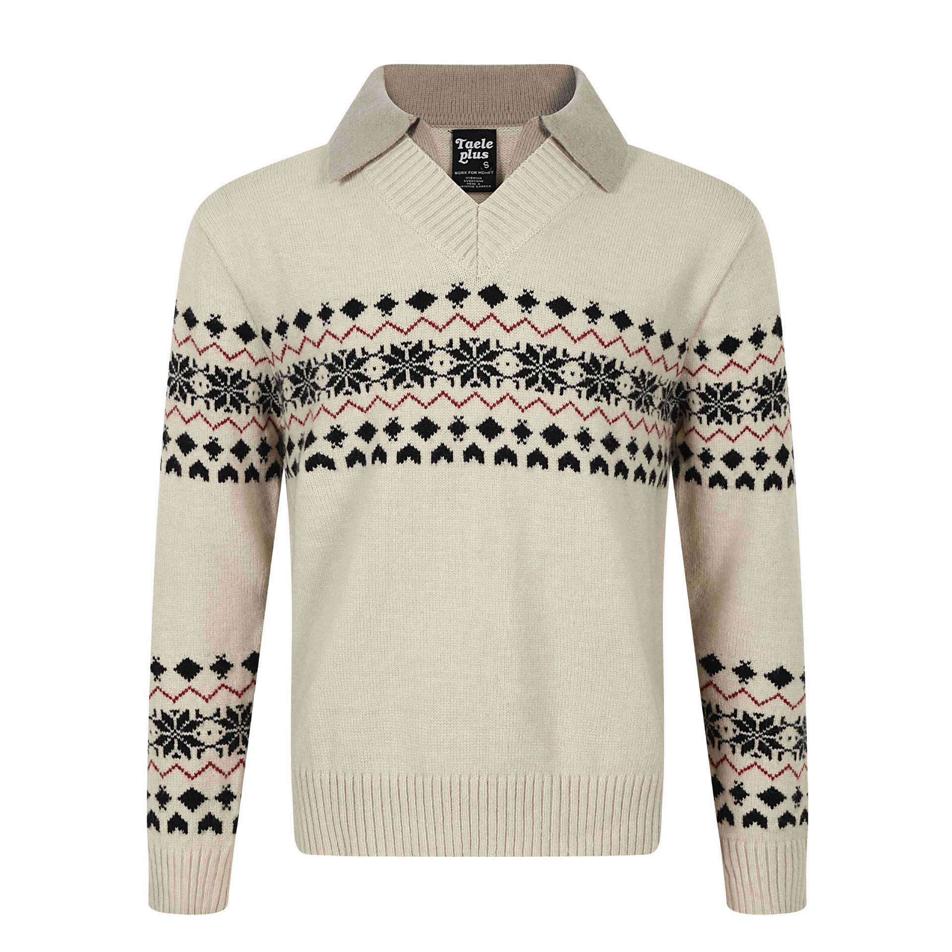 Fair Isle Knit Long Sleeve  Faux Two-Piece  Color-Blocking  Turn-Down Collar  Knit Polo Sweater