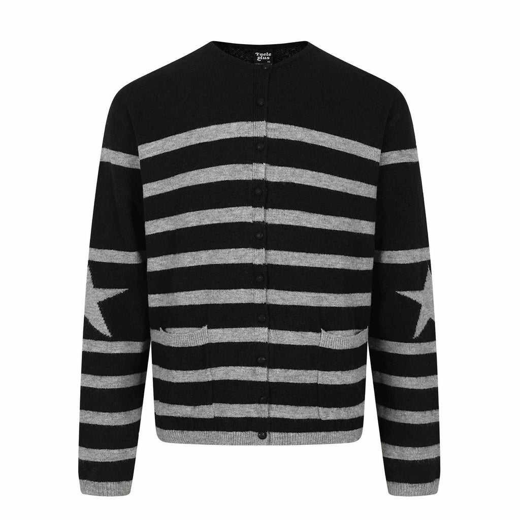 Stripe Cardigan with Mixed Fabric Star Patchwork Lazy Style Knitwear for Men
