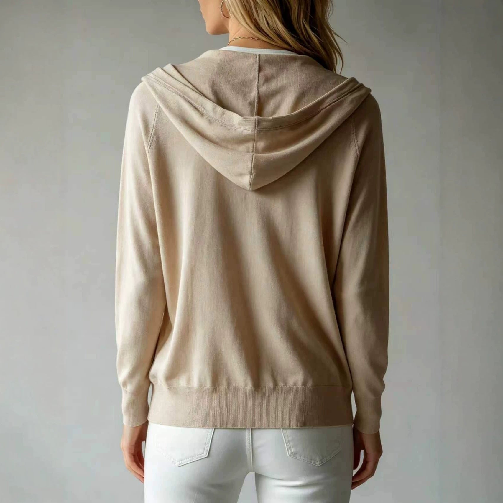 Elegant Casual Solid Color Knit Cardigan for Women with Hood Lyocell Tencel