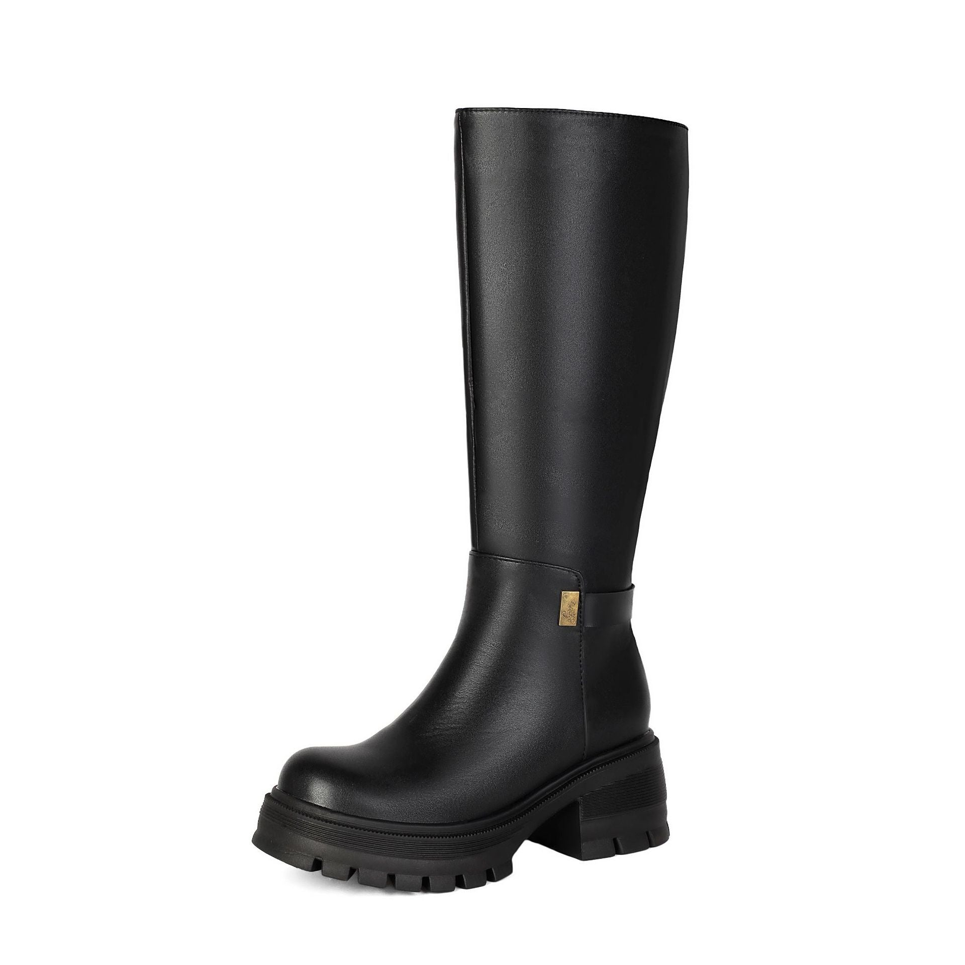 Black Knee-High Chunky Heel Boots