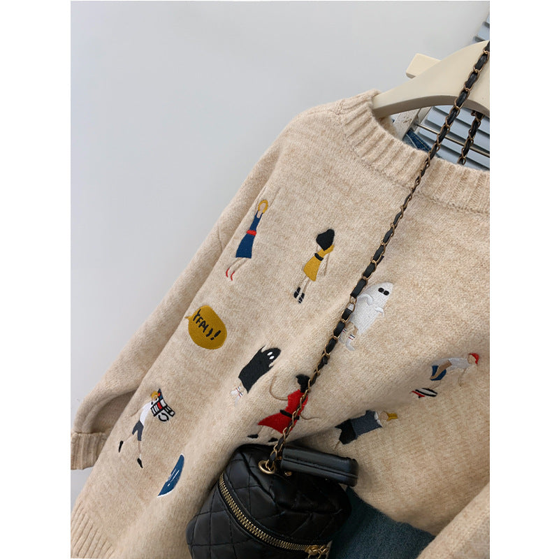 Casual Oversized Knit Sweater for Women with Raccoon Fur Design, Thick Long Sleeve Pullover Top for Autumn and Winter