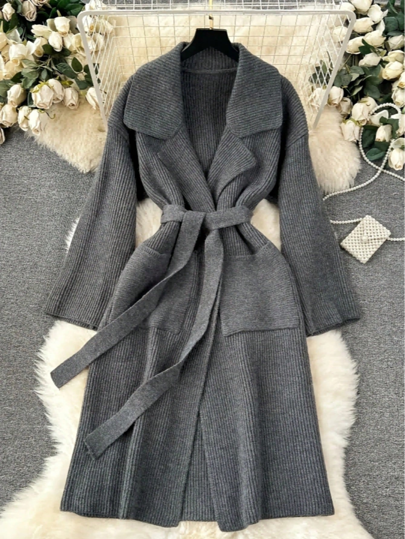Elegant Minimalist Long Knit Cardigan Coat for Women, Fashionable Sweater Jacket
