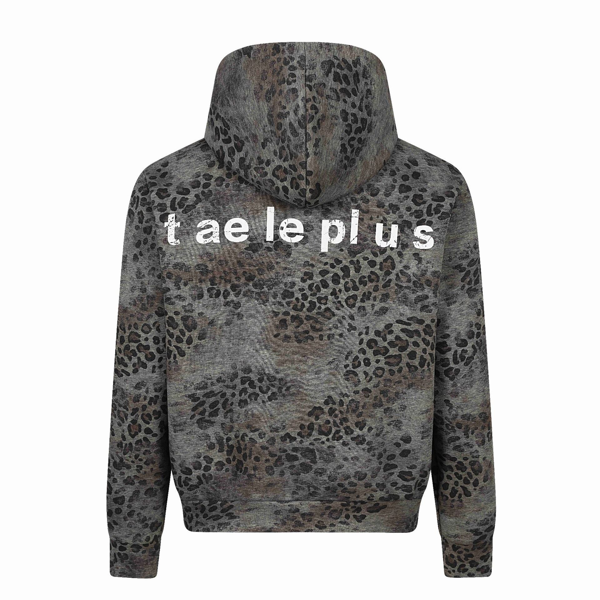 Leopard Print Camouflage Long Sleeve Hooded Loose Fit Zipper Front Sweatshirt