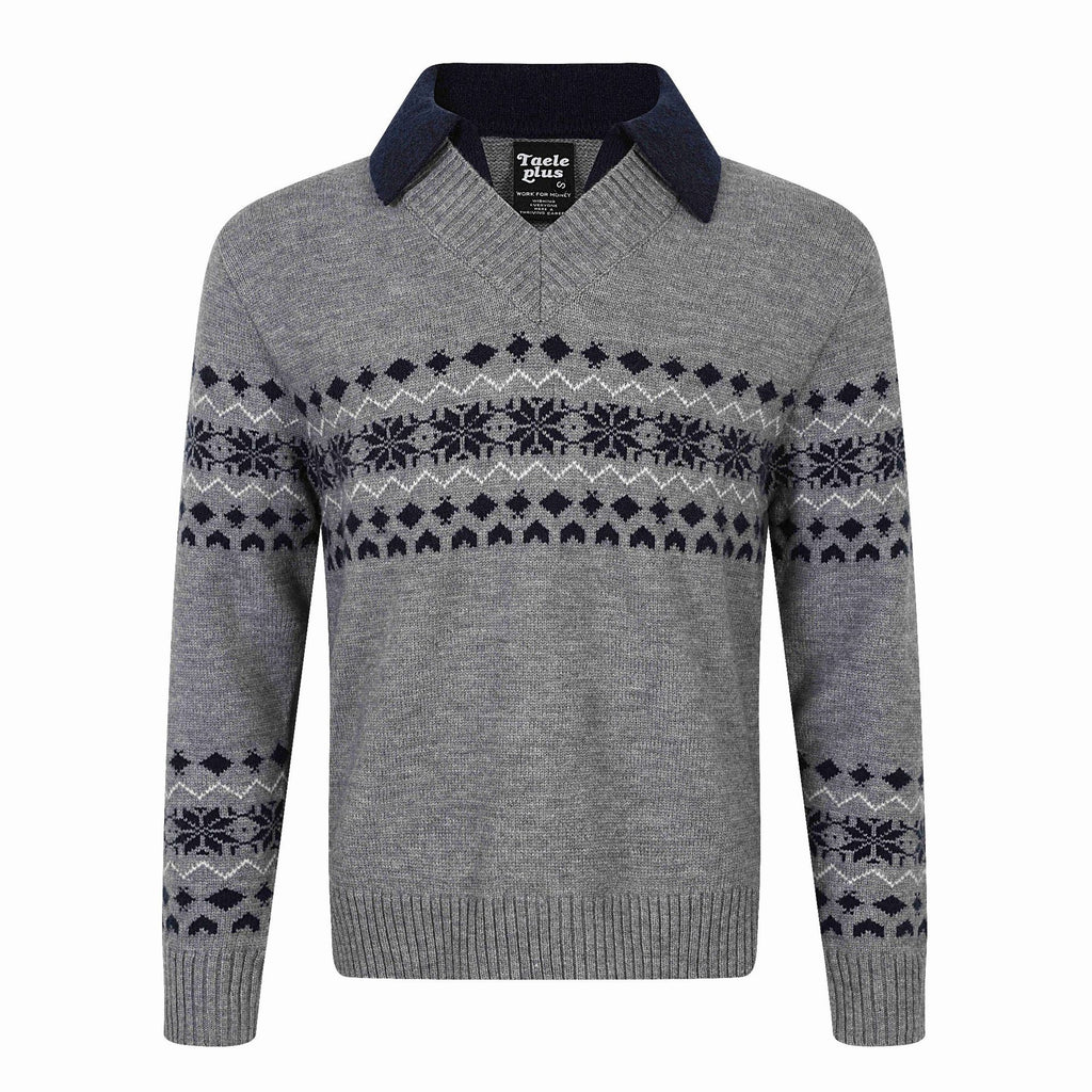 Fair Isle Knit Long Sleeve  Faux Two-Piece  Color-Blocking  Turn-Down Collar  Knit Polo Sweater