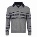 Fair Isle Knit Long Sleeve  Faux Two-Piece  Color-Blocking  Turn-Down Collar  Knit Polo Sweater
