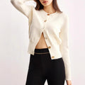 Elegant Casual Knitted Cardigan Fashion Commute Solid Color Simple Round Neck Sweater Outerwear